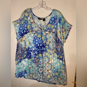 Christian Siriano Blue and Yellow Patterned Blouse